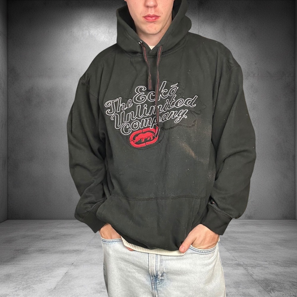 Vintage Ecko Unltd Hoodie Forest Green Embroidered Rhino Y2K Skater Baggy Boxy